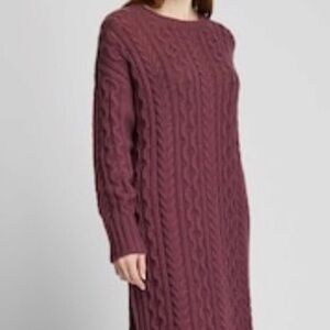 Uniqlo Herringbone Cable Knit Maroon Sweater Dress